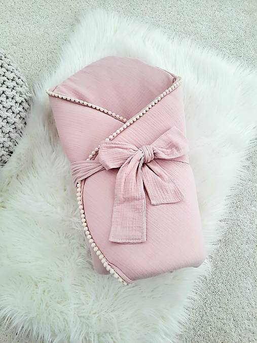 Muslin swaddle pastel pink with ribbon