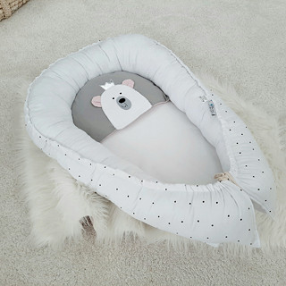 Baby Nest with pillow - Pure White / Bear King pink