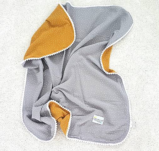 Muslin Blanket - mustard/grey  90x90cm