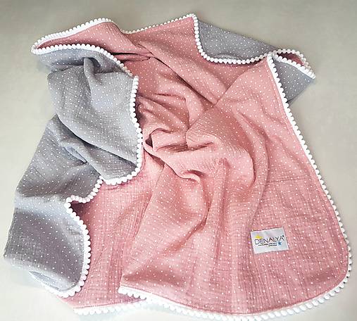 Muslin Blanket pink/grey 90x90cm