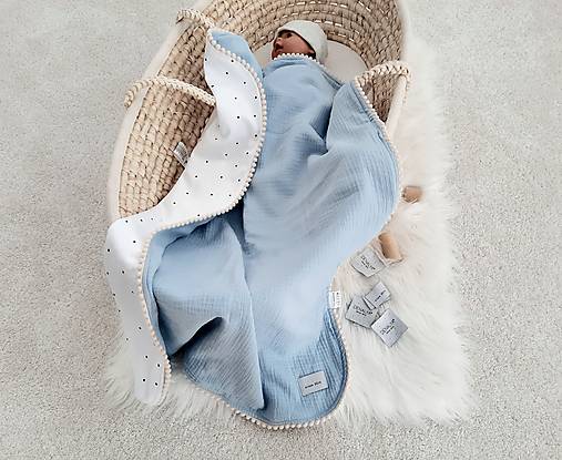 Muslin blanket babyblue with fleece
