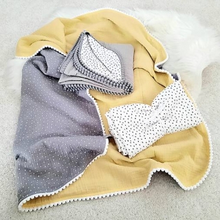 Muslin Blanket yellow/gray  90x90cm